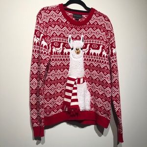 Men’s Ugly Christmas Sweater Red White Llama S